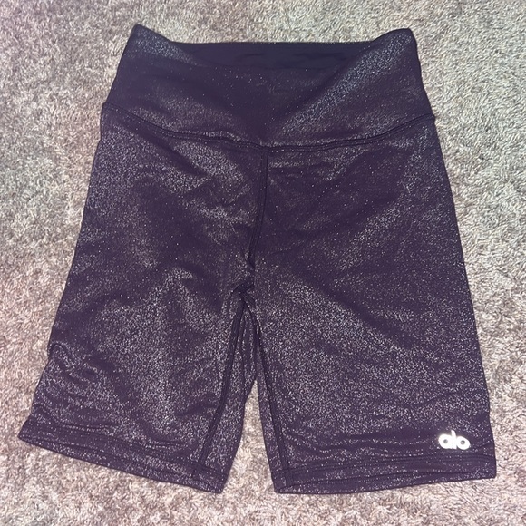 Alo Yoga High Waist Glitter Biker Short Black/Silver Size XS - Picture 6 of 12